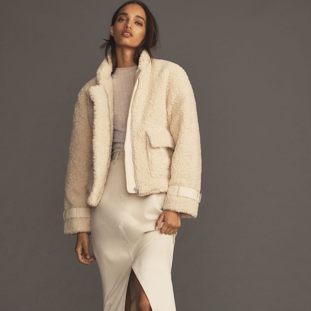 HD in Paris Anthropologie Women's Cream Shearling Jacket